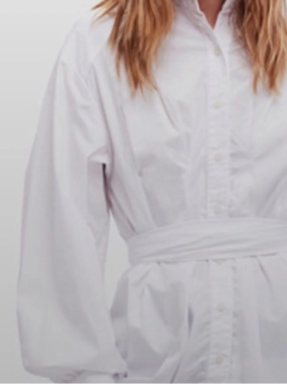 FREE PEOPLE WOMEN’S WHITE ABBEY BUTTON UP LONG SLEEVE COTTON SHIRT WRAP TIE XS